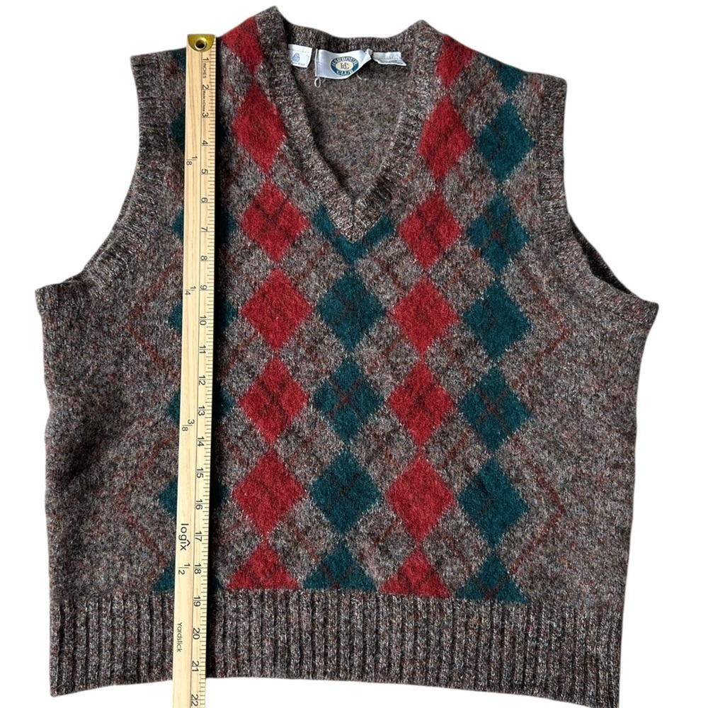 Vintage 100% Pure Shetland Wool Argyle Sweater Vest, Medium, Made in England - Picture 3 of 5